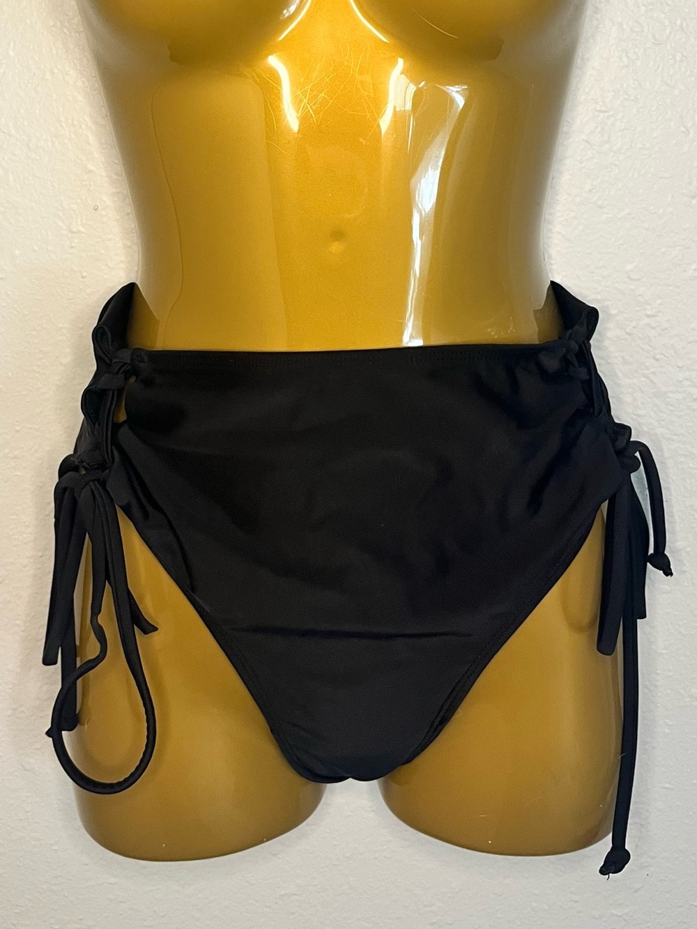 Black High-Waist Tie Bikini Bottoms